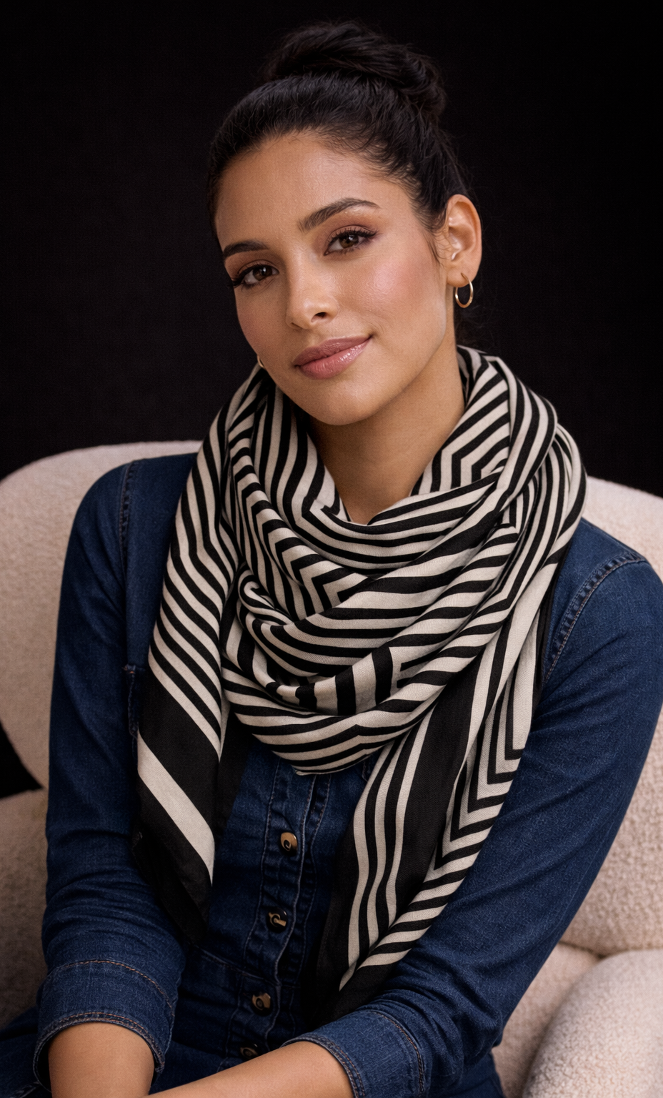 Women's Classic Black & Cream Architectural Stripe Scarf