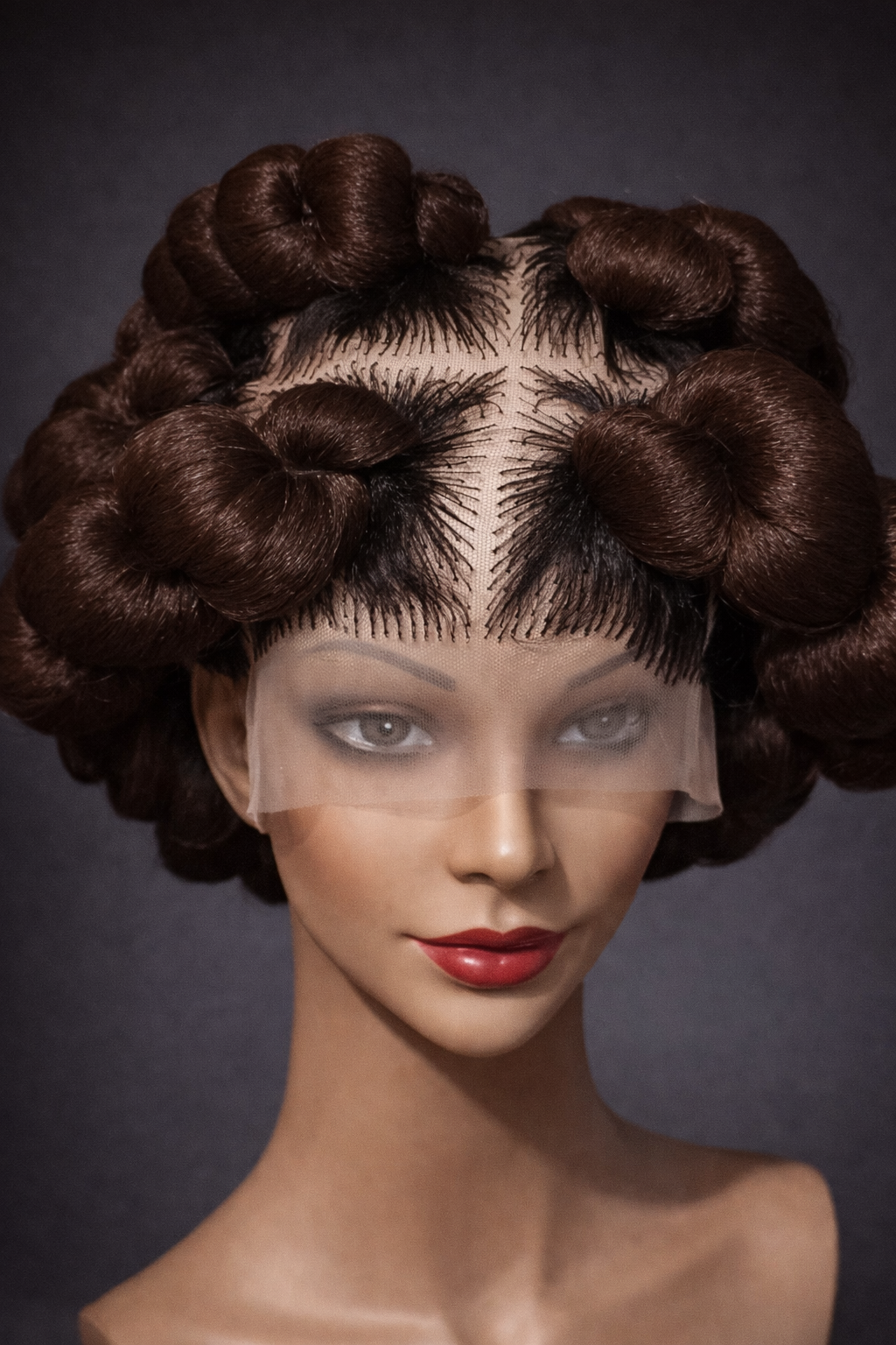 Handcrafted Golden Brown Bantu knot lace front wig.