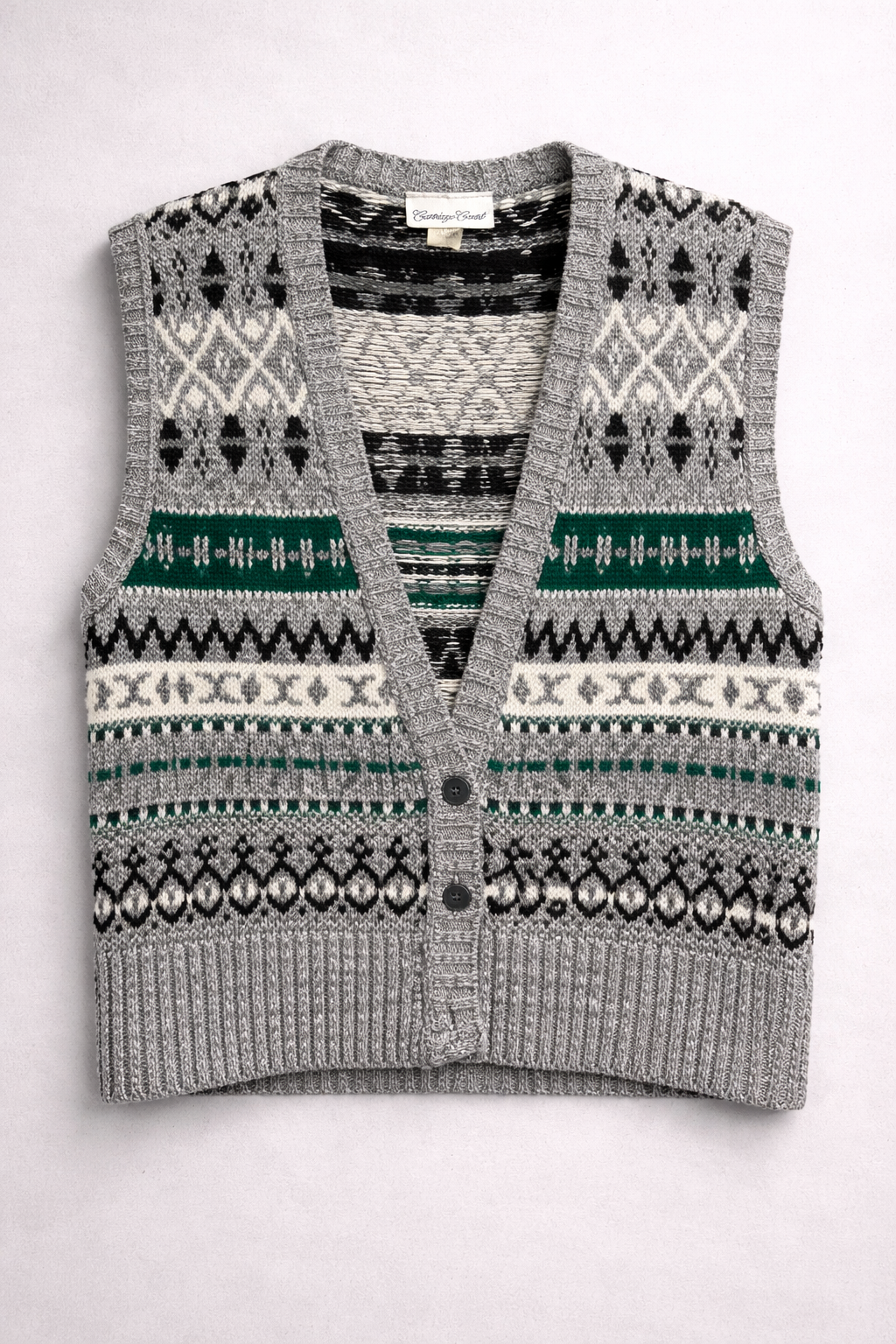 Carriage Court Fair Isle Knit Sweater Vest – Grey Multi Pattern