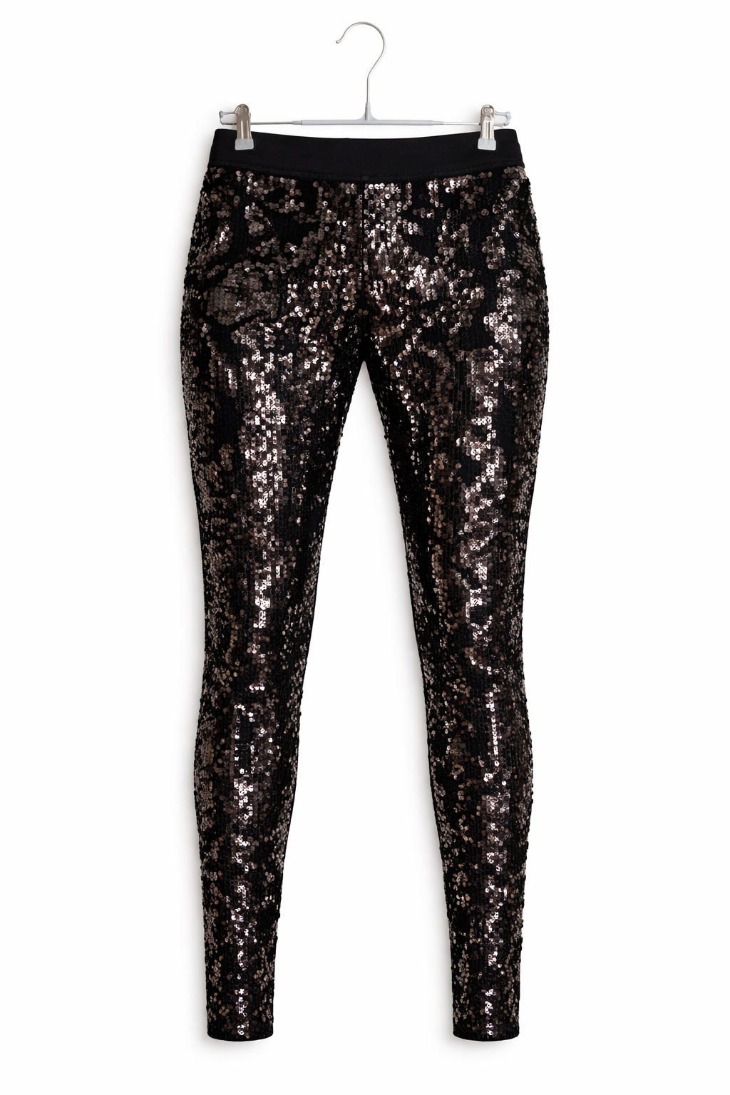 XS High-Rise Black Sequin Stretch Leggings – Pre-Owned (Great Condition)