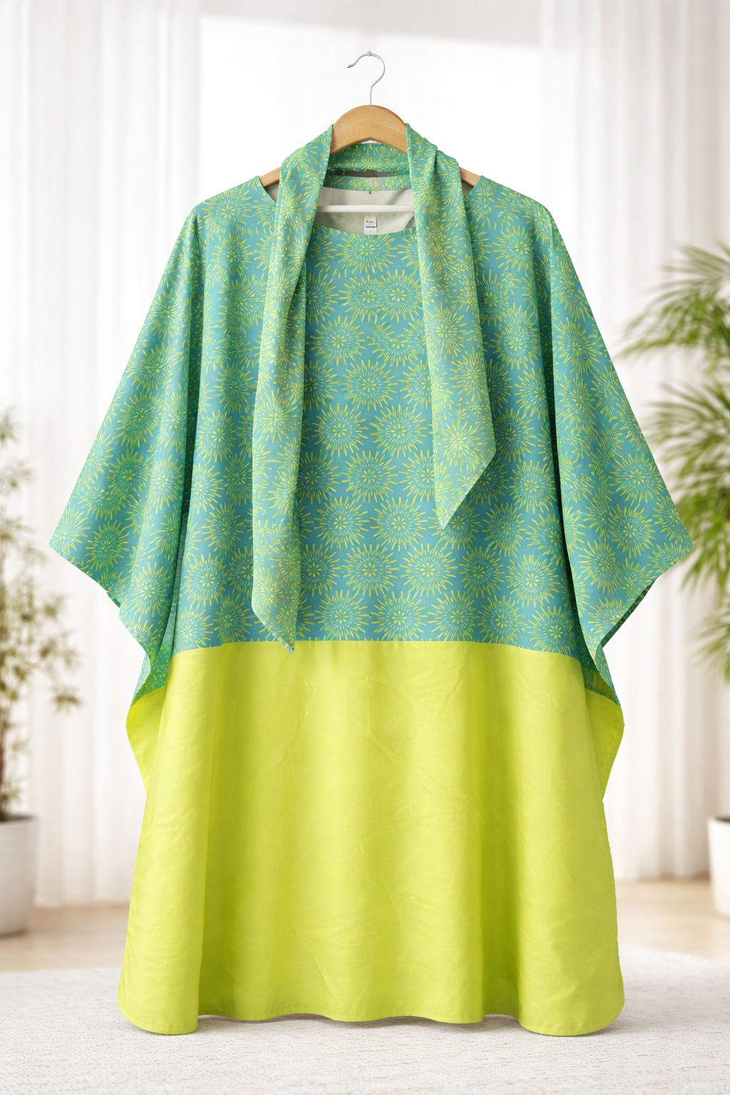 Teal Lime African Print Kaftan Maxi Dress Modest Bubu Set