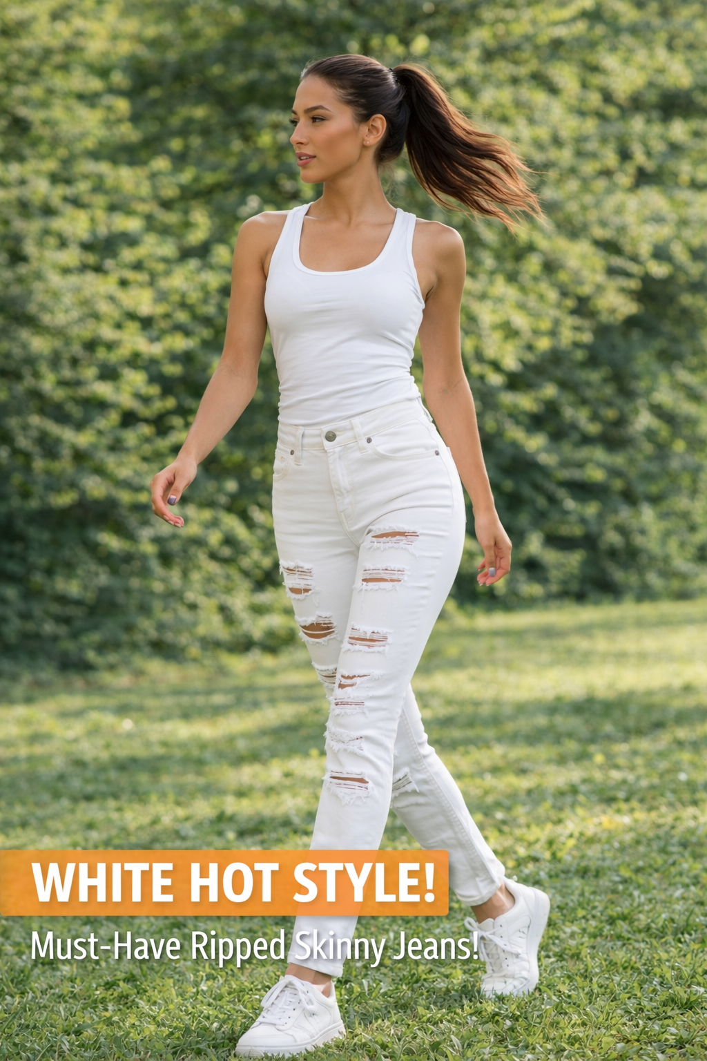 Women's White Ripped Skinny Jeans