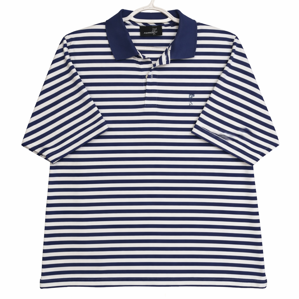 Ashworth Navy White Striped Golf Polo Shirt Men's XL Performance Golf Wear