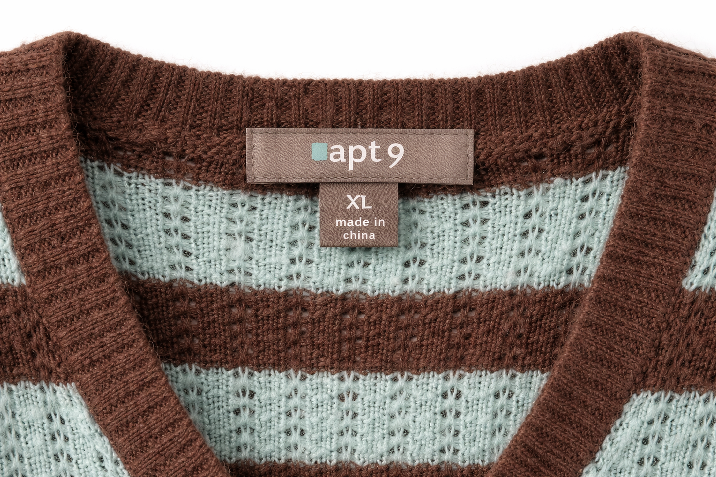 APT.9 Women's Striped V-Neck Sweater – Brown & Mint Acrylic Knit – Pre-Owned