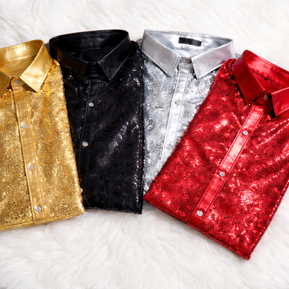 Men's Sequin Shirt – Gold, Silver, Red, Black & Sapphire Blue | Luxury Party Top