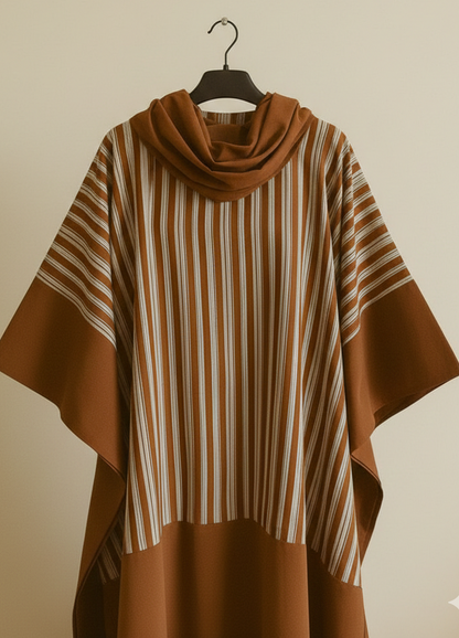 Brown Striped African Kaftan Maxi Dress-Loose Bubu Modest Fit!