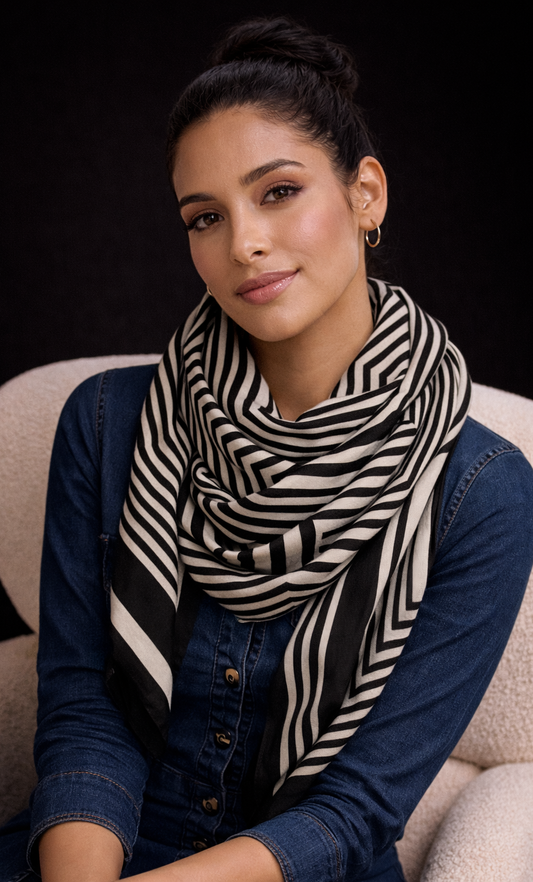 Classic Black & Cream Architectural Stripe Scarf