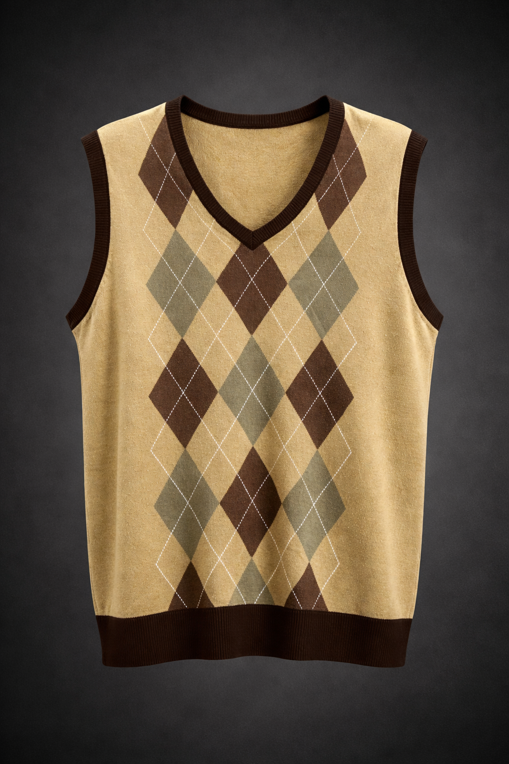 Men’s Premium Argyle Sweater Vest – Beige, Brown & Olive Classic Pattern
