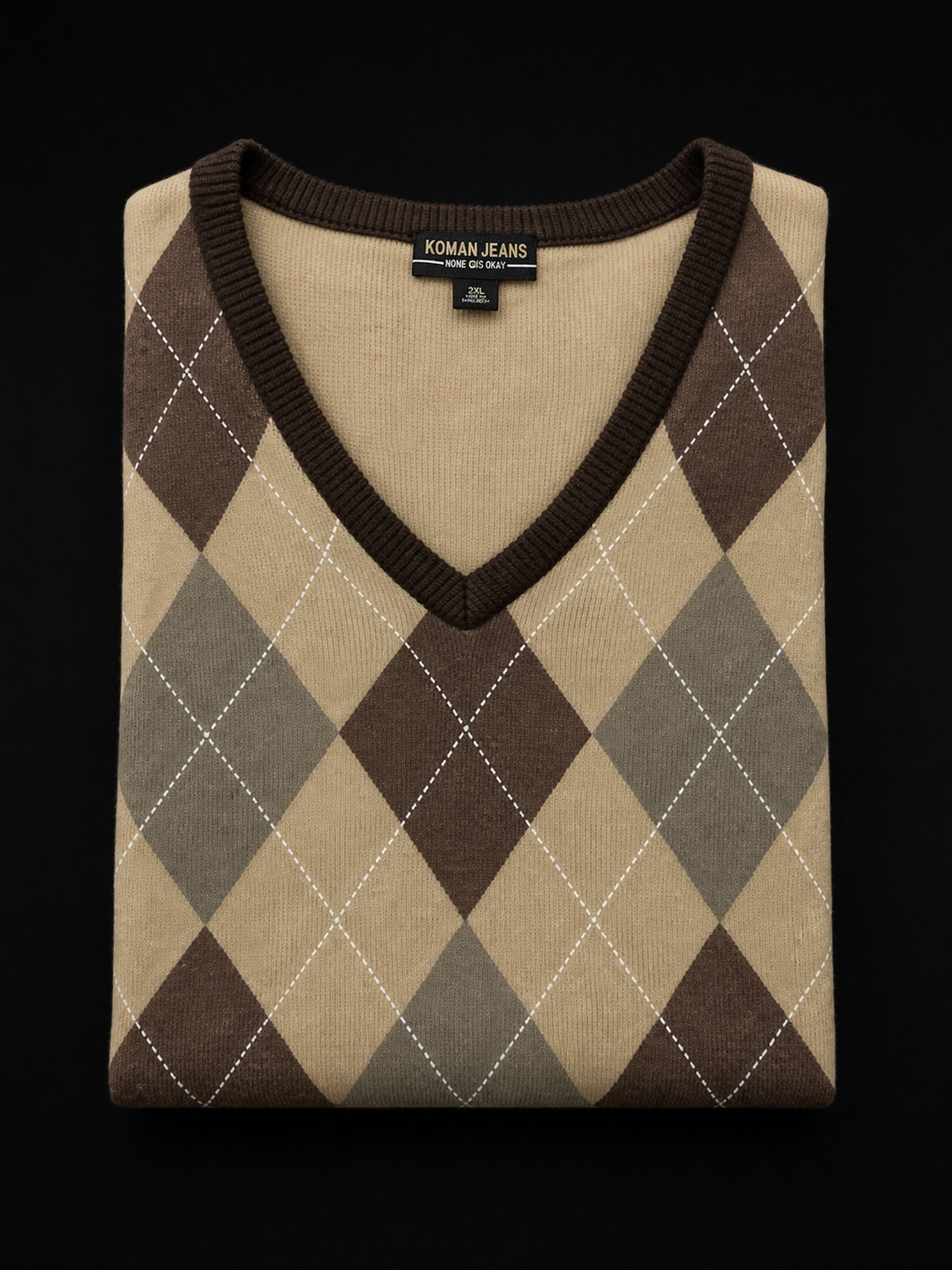 Men’s Premium Argyle Sweater Vest – Beige, Brown & Olive Classic Pattern