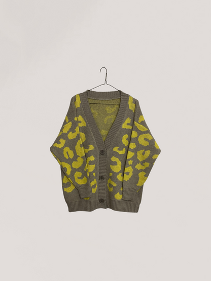 “Luxe Wild Knit Cardigan – Signature Animal Print Collection”
