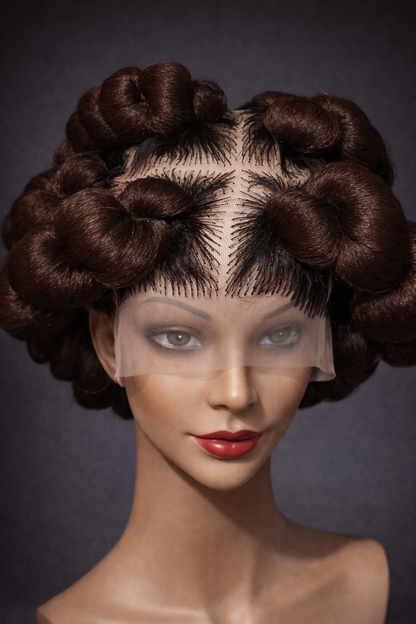 Handcrafted Golden Brown Bantu knot lace front wig.