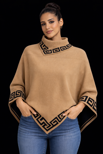 Greek Key Luxe Poncho-Premium Knit Greek Border Design