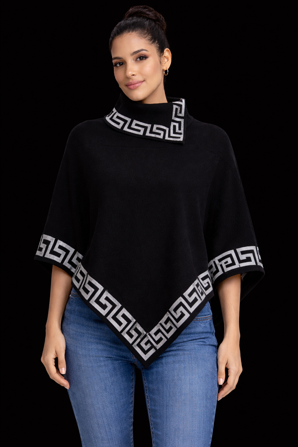 Greek Key Luxe Poncho-Premium Knit Greek Border Design