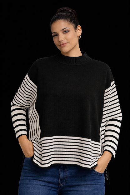 Modern Luxe Stripe Poncho – Women's Cozy Luxury Wrap