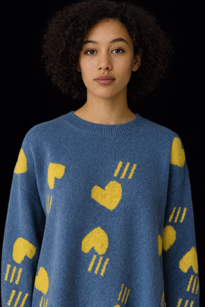 Signature Heart Motif Knit – Luxury Statement Sweater Collection