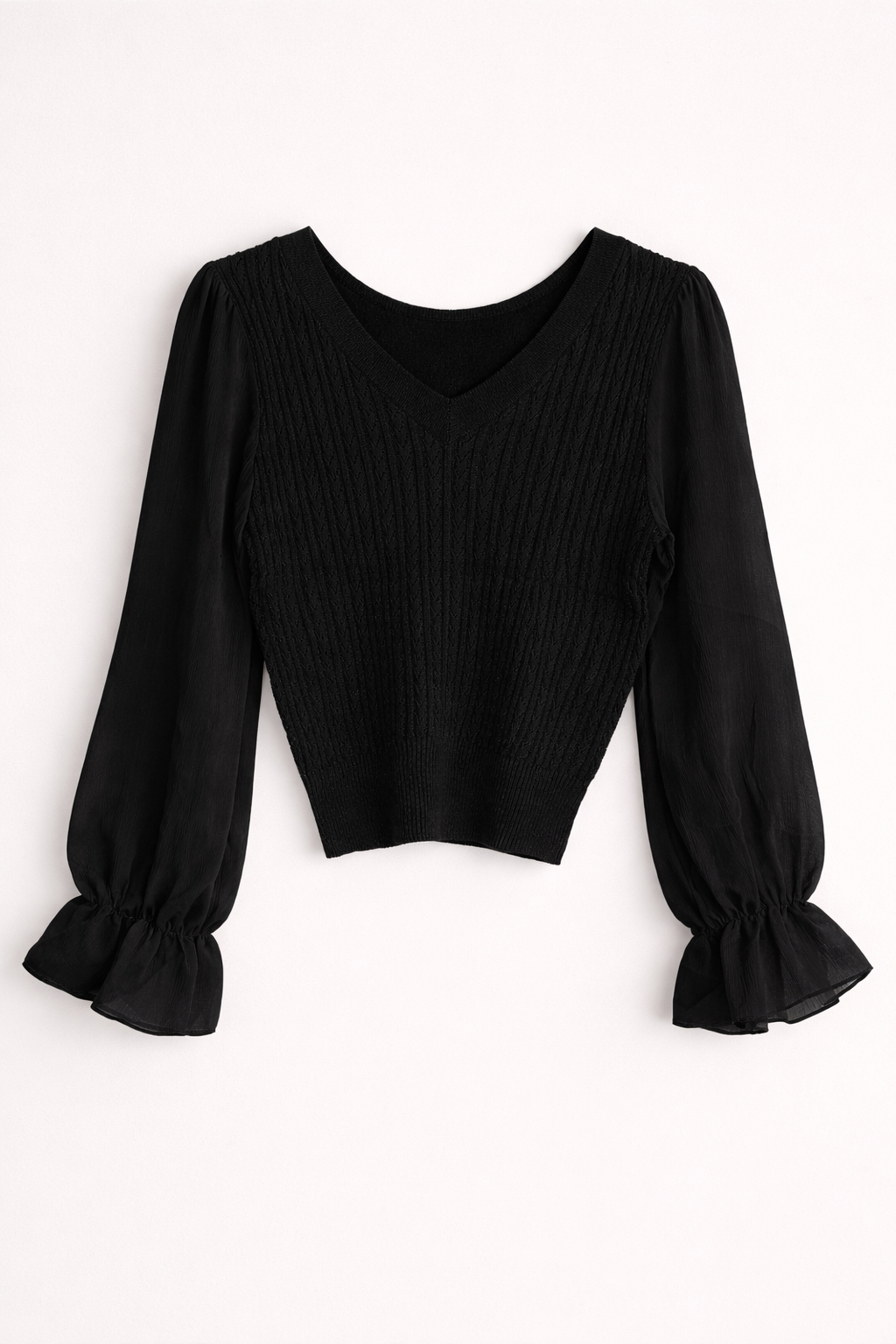 Textured V-neck knit blouse