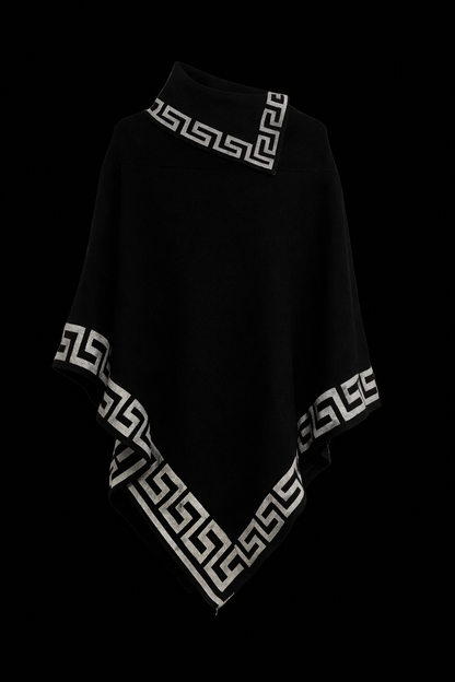 Greek Key Luxe Poncho-Premium Knit Greek Border Design
