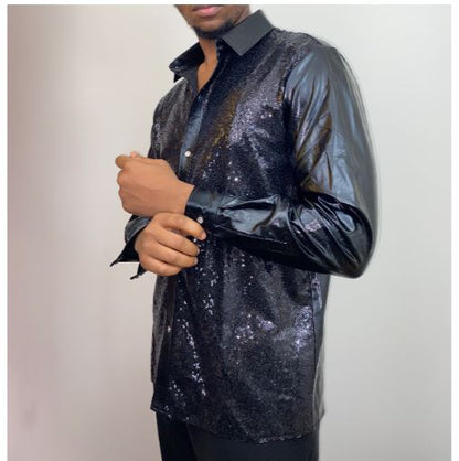 Men's Sequin Shirt – Gold, Silver, Red, Black & Sapphire Blue | Luxury Party Top