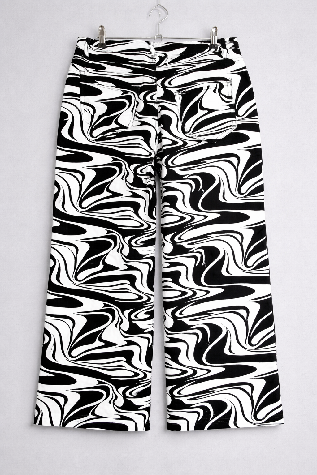 Black & White Marble Print Straight-Leg Pants