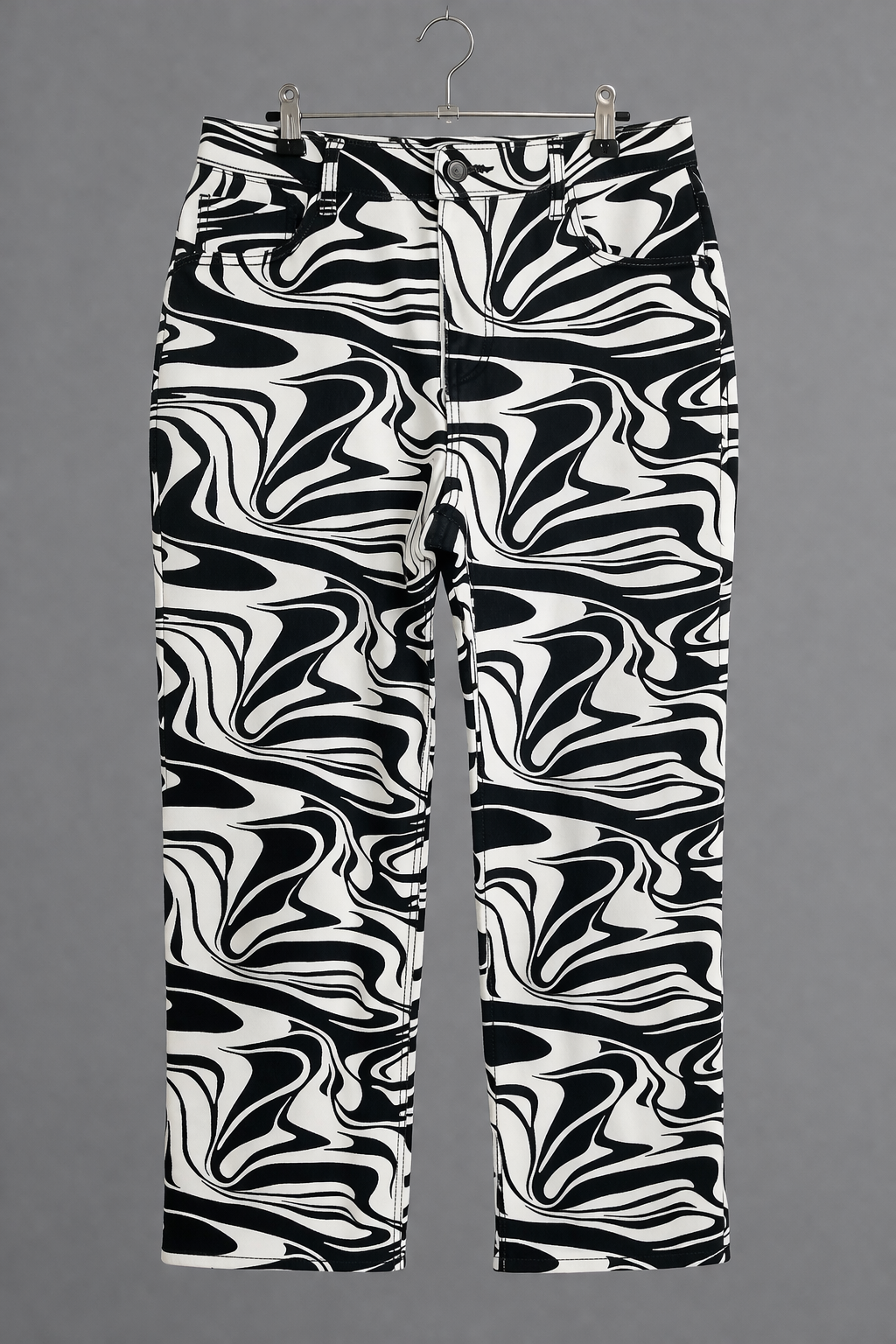 Black & White Marble Print Straight-Leg Pants