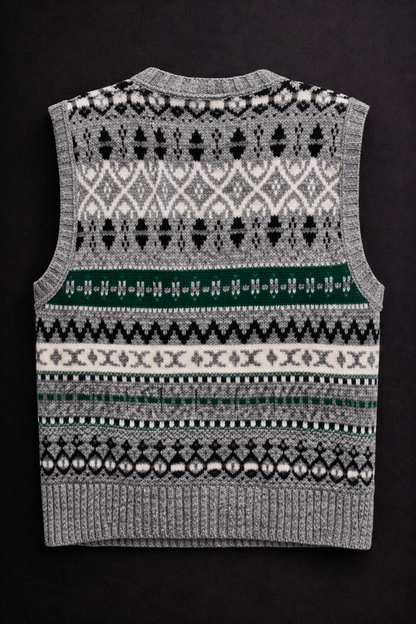 Carriage Court Fair Isle Knit Sweater Vest – Grey Multi Pattern