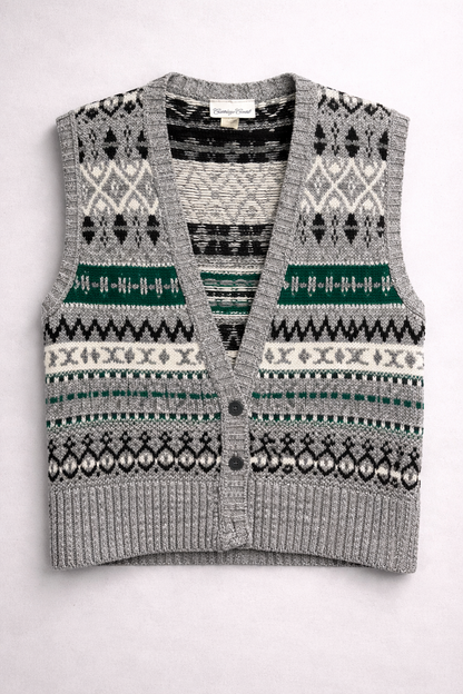 Carriage Court Fair Isle Knit Sweater Vest – Grey Multi Pattern