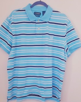 Chaps Stretch Polo Shirt XL-Light Blue Stripe-Short Sleeve Classic Fit