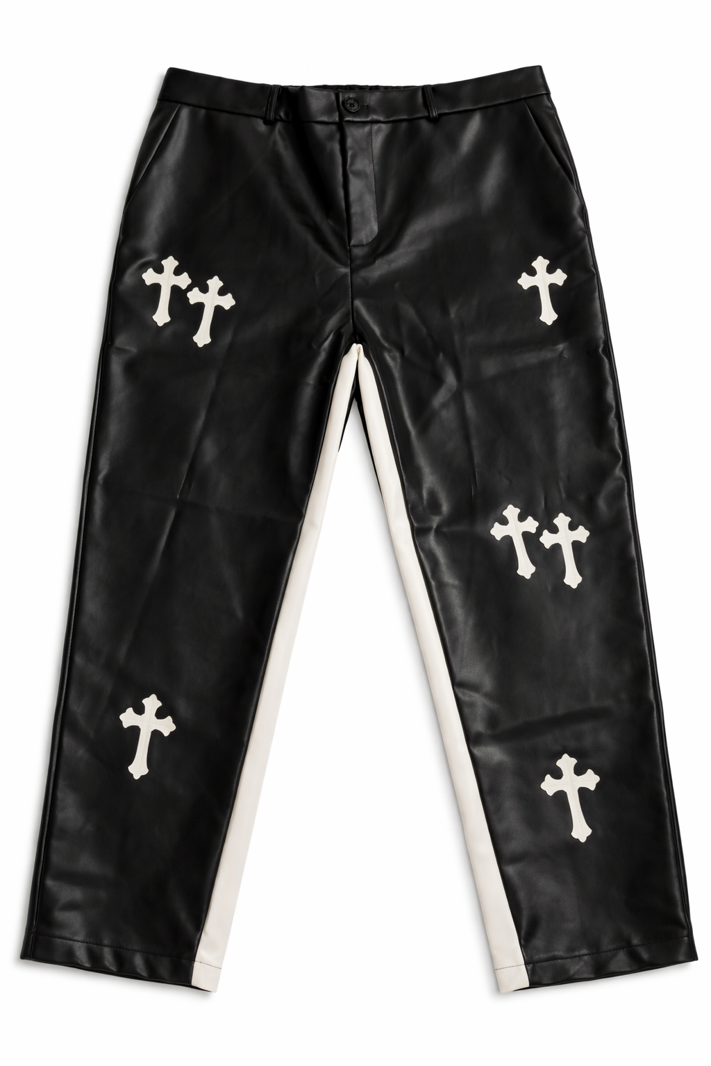 Manfinity XL Black Faux Leather Cross Pants Stretch Unisex Streetwear
