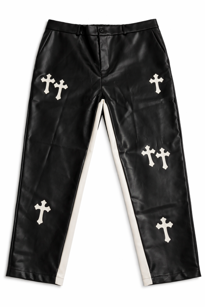 Manfinity XL Black Faux Leather Cross Pants Stretch Unisex Streetwear
