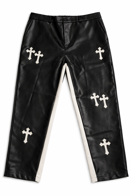 Manfinity XL Black Faux Leather Cross Pants Stretch Unisex Streetwear