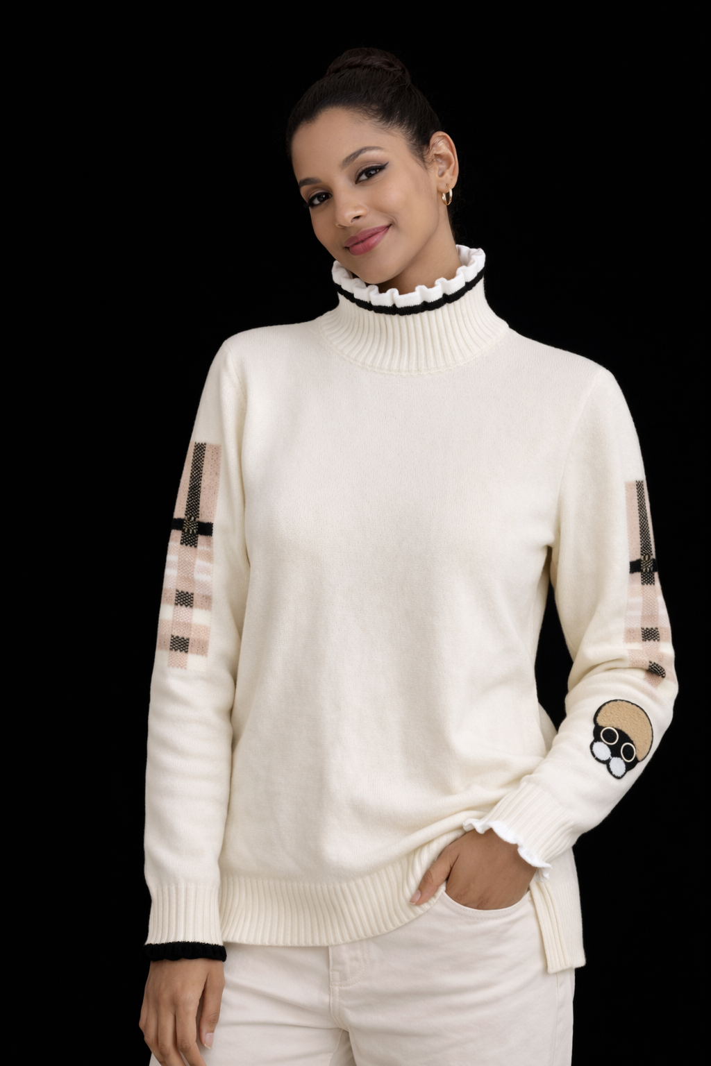 Signature Yellow/White Knit – Plaid Accent Sleeve