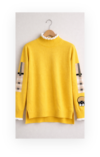 Signature Yellow/White Knit – Plaid Accent Sleeve