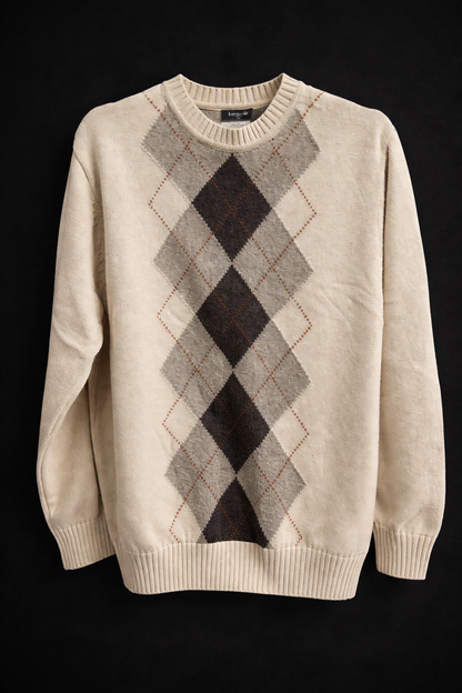 Dockers Argyle Sweater XL Cream Cotton Knit Men’s Classic Fit Chest 51” Luxury Casual Pullover