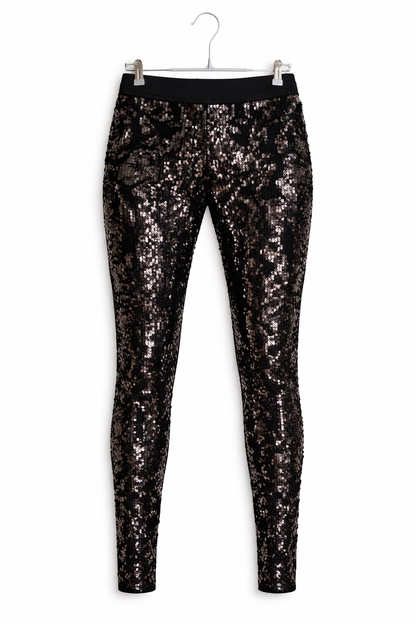 XS High-Rise Black Sequin Stretch Leggings – Pre-Owned (Great Condition)