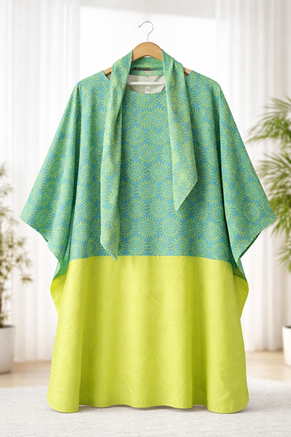 Teal Lime African Print Kaftan Maxi Dress Modest Bubu Set