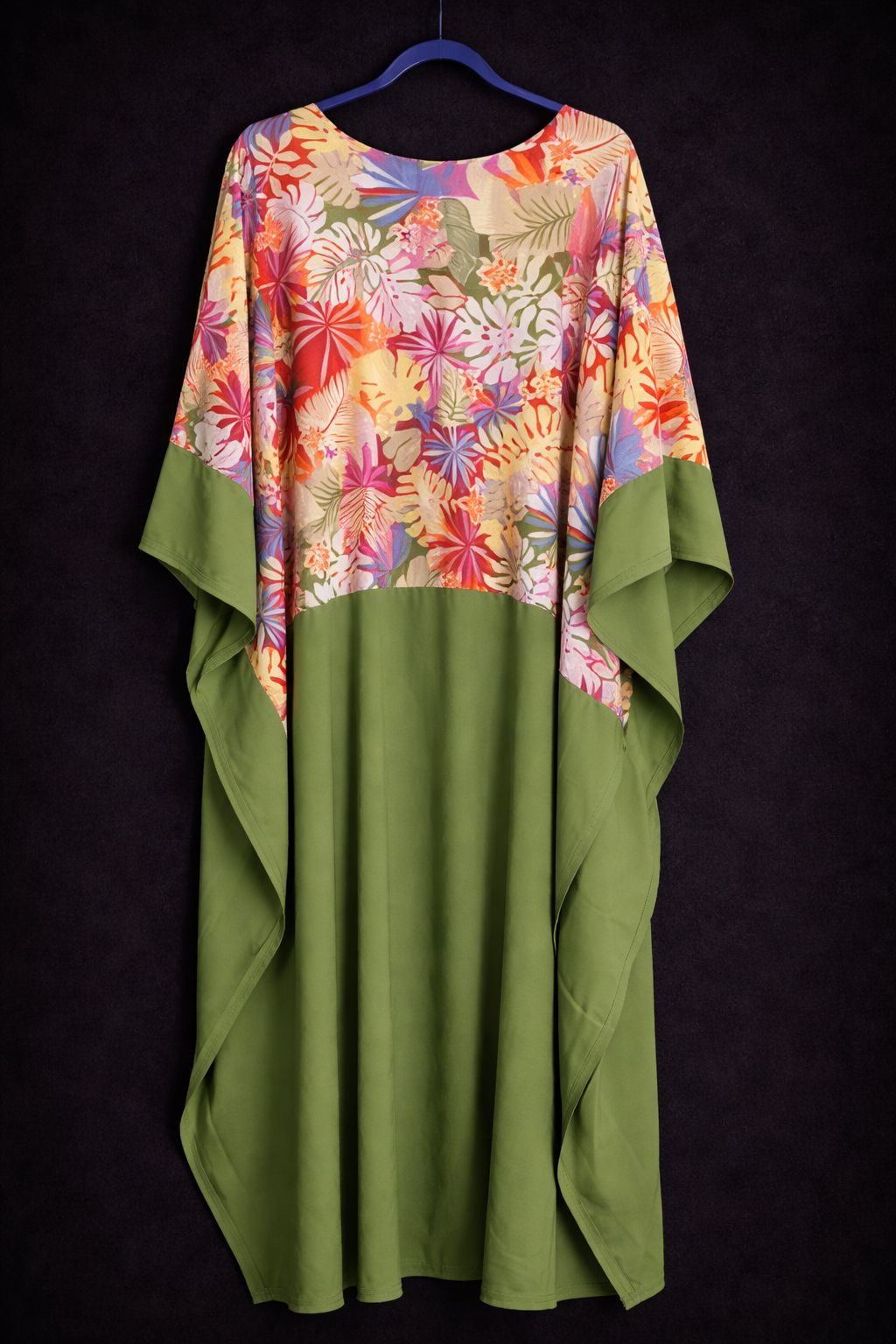 Women Floral Kaftan Maxi Dress-Olive Green Bubu Gown -Plus Size