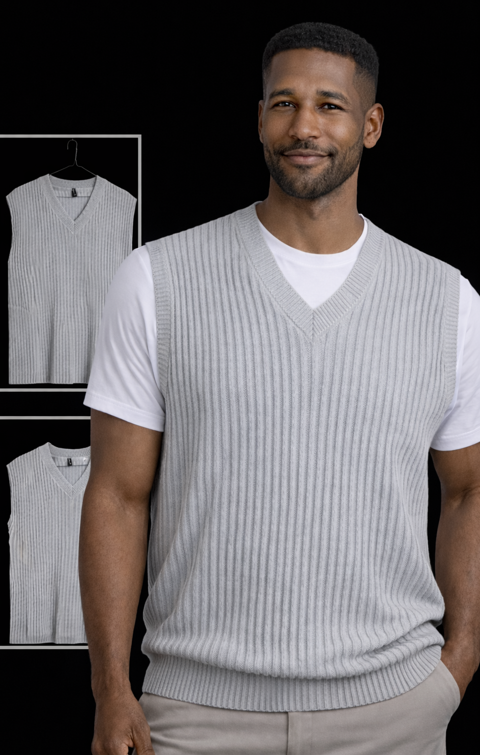 “Signature Ribbed Pinstripe Knit Vests”