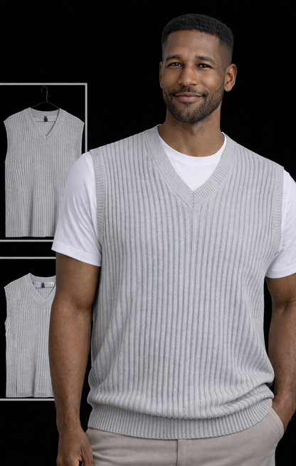 “Signature Ribbed Pinstripe Knit Vests”