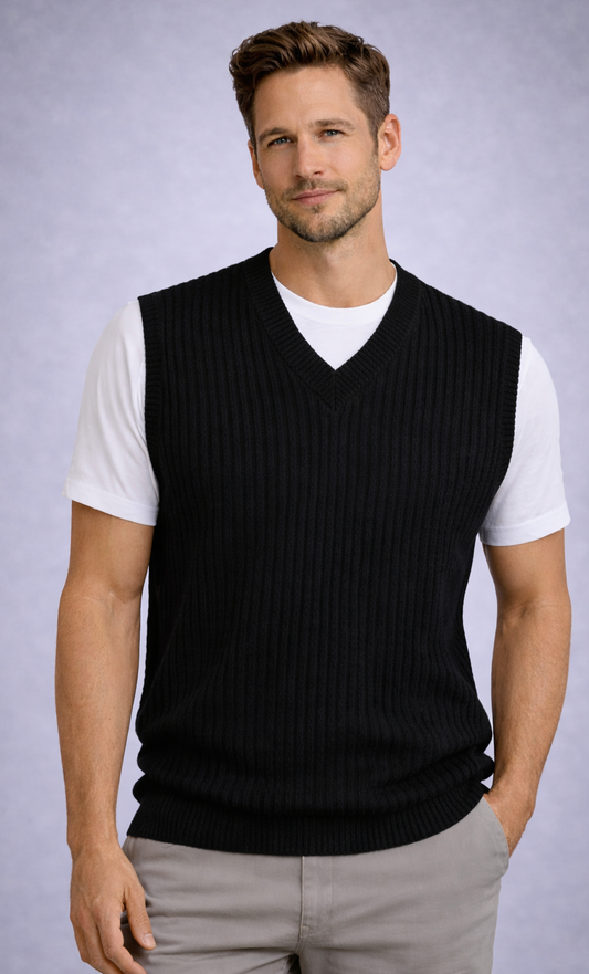 “Signature Ribbed Pinstripe Knit Vest”