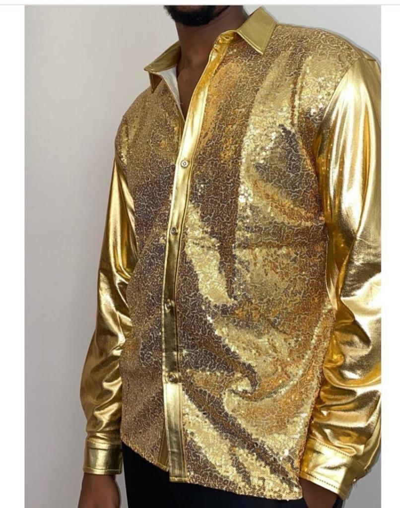Men's Sequin Shirt – Gold, Silver, Red, Black & Sapphire Blue | Luxury Party Top