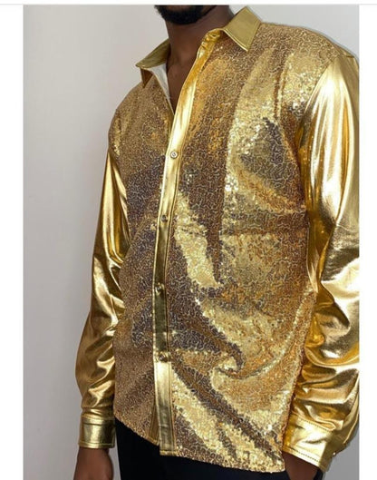 Men's Sequin Shirt – Gold, Silver, Red, Black & Sapphire Blue | Luxury Party Top