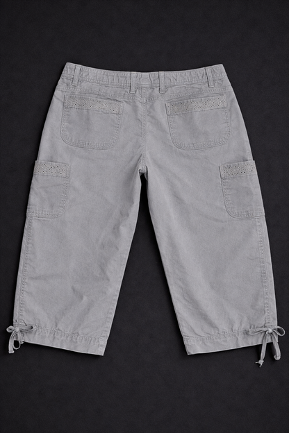 Women's Gray Cargo Shorts – Decorative Detail Style