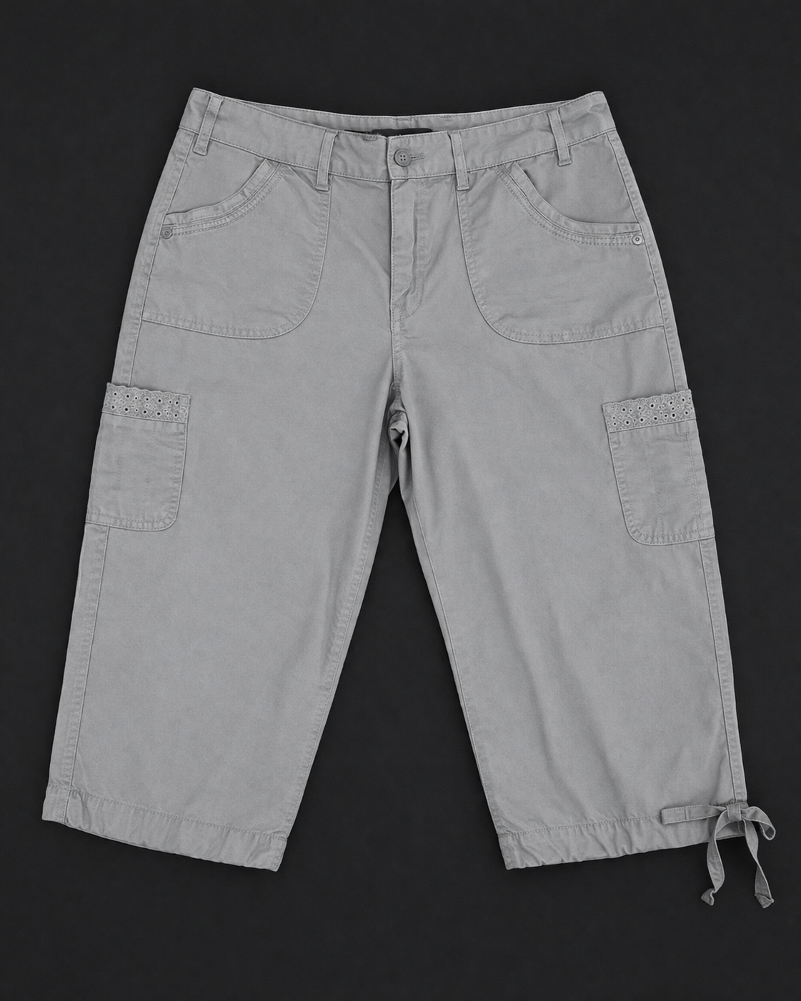 Women's Gray Cargo Shorts – Decorative Detail Style