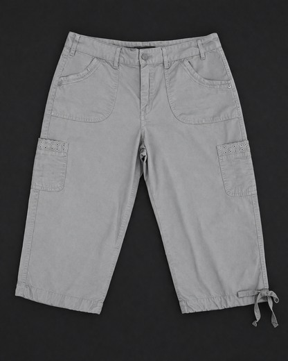 Women's Gray Cargo Shorts – Decorative Detail Style