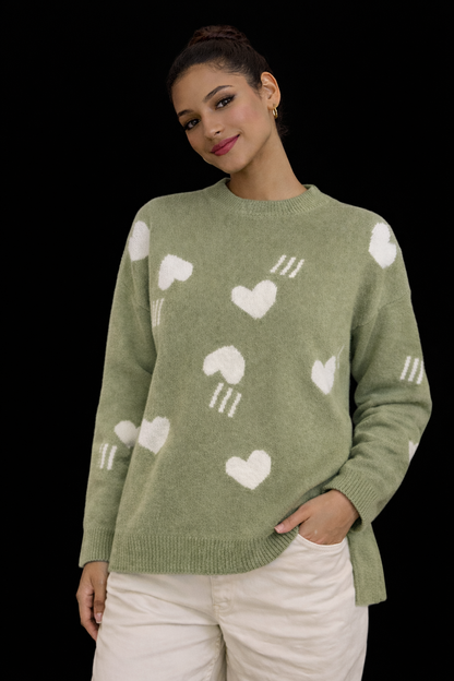 Signature Heart Motif Knit – Luxury Statement Sweater Collection