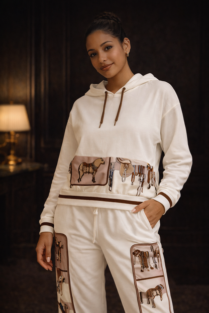 Luxury Equestrian Lounge Set – Horse Print Hoodie & Jogger Set