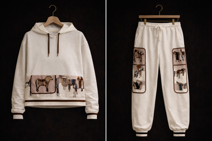 Luxury Equestrian Lounge Set – Horse Print Hoodie & Jogger Set