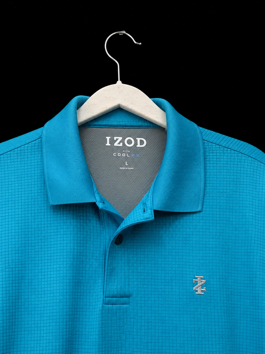 IZOD Cool FX Men’s Polo Shirt – Large Turquoise Blue Performance Golf Shirt