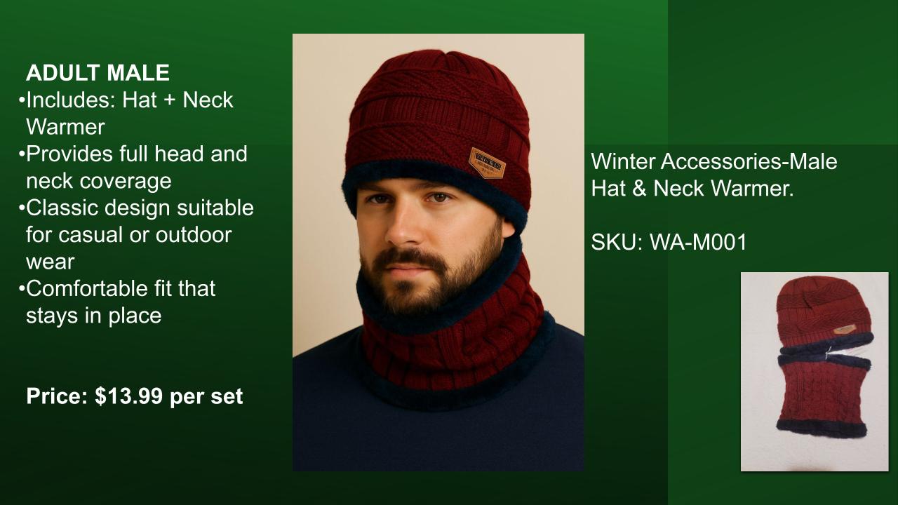 Adult Men's Winter Set – Hat & Neck Warmer
