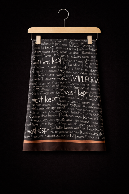 Monochrome Script Luxe Viscose Scarf – Black & Chocolate Edge Print